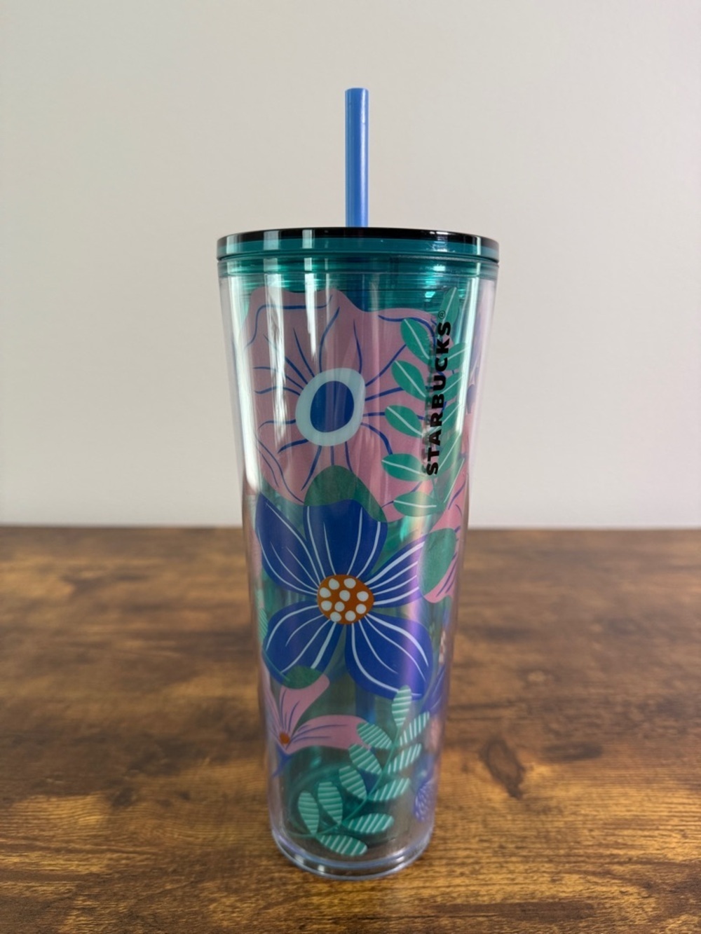 NWT Starbucks Iridescent Floral Tumbler - Blue & Pink, 24 Oz